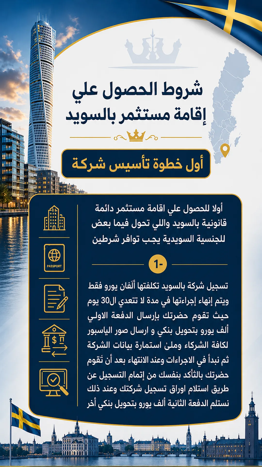 خطوة تأسيس شركة للحصول على إقامة مستثمر بالسويد