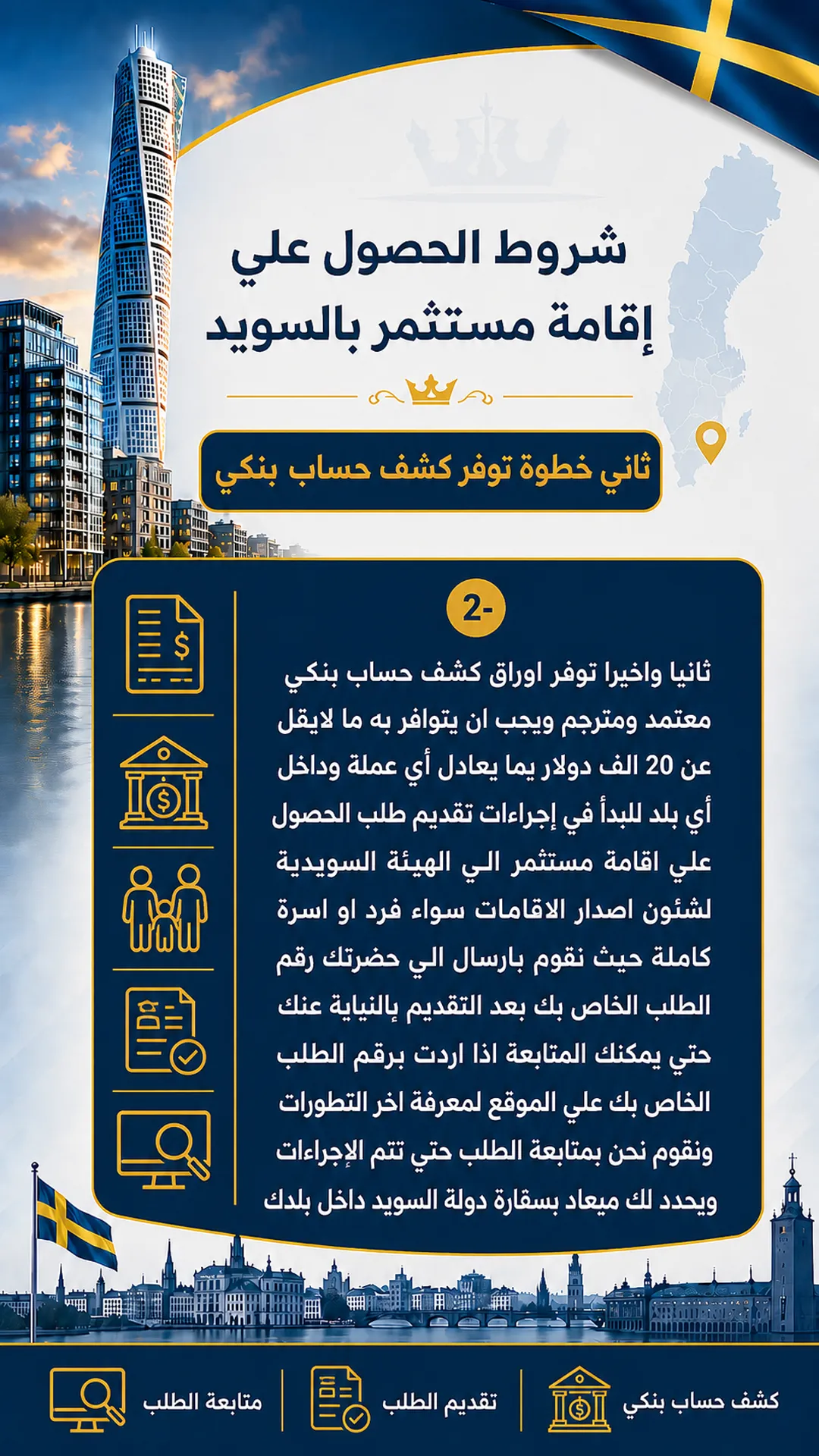 شرط كشف الحساب البنكي للحصول على إقامة مستثمر بالسويد